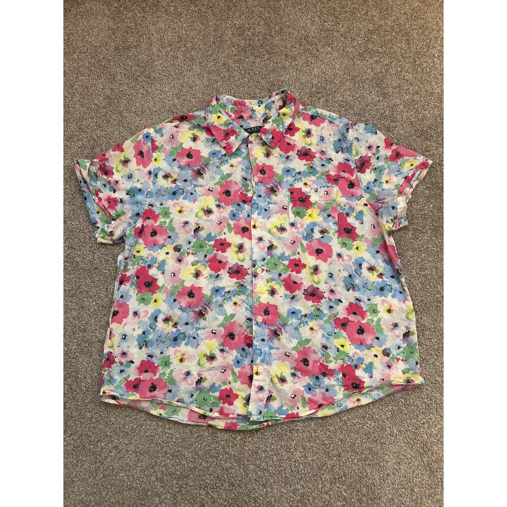 Lauren Ralph Lauren Floral Button Down Women XL Multi Excellent Short Sleeve Top